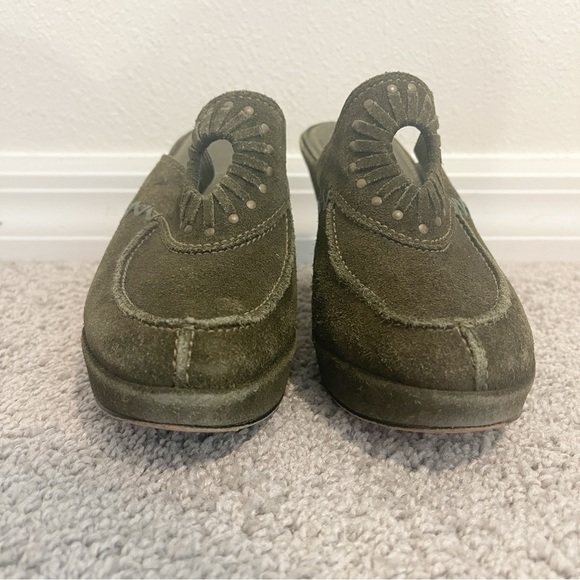 Frye Suede Clog Womens Green Sz 6 Ingrid Apron Leather Block High Heel Slip On - Picture 4 of 10